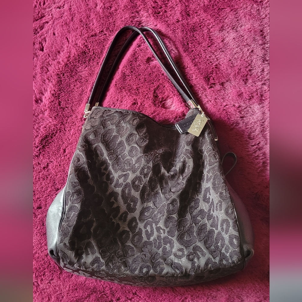 Coach Black Leopard Print Hobo Bag